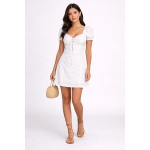Love Squared White Eyelet‎ Milkmaid Dress Puff Sleeve Sweetheart Cottagecore M